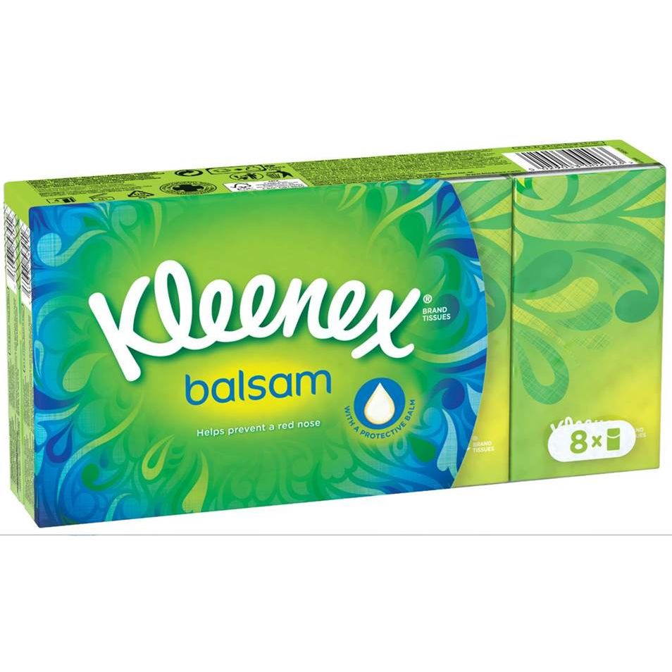 Kleenex Balsam Hanks, 8 balzamových vreckoviek na šetrné utieranie