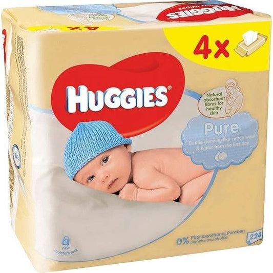 Huggies Pure Quatro, balenie 4×56 jemných vlhčených obrúskov